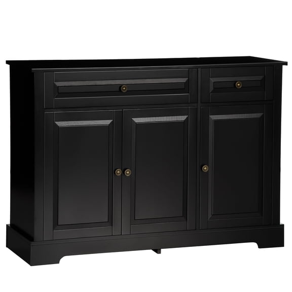 Black MDF Sideboard Buffet Cabinet with 2 Drawers and Adjustable Shelves, 45.25 Inch Kitchen Coffee Bar Cabinet for Dining Room