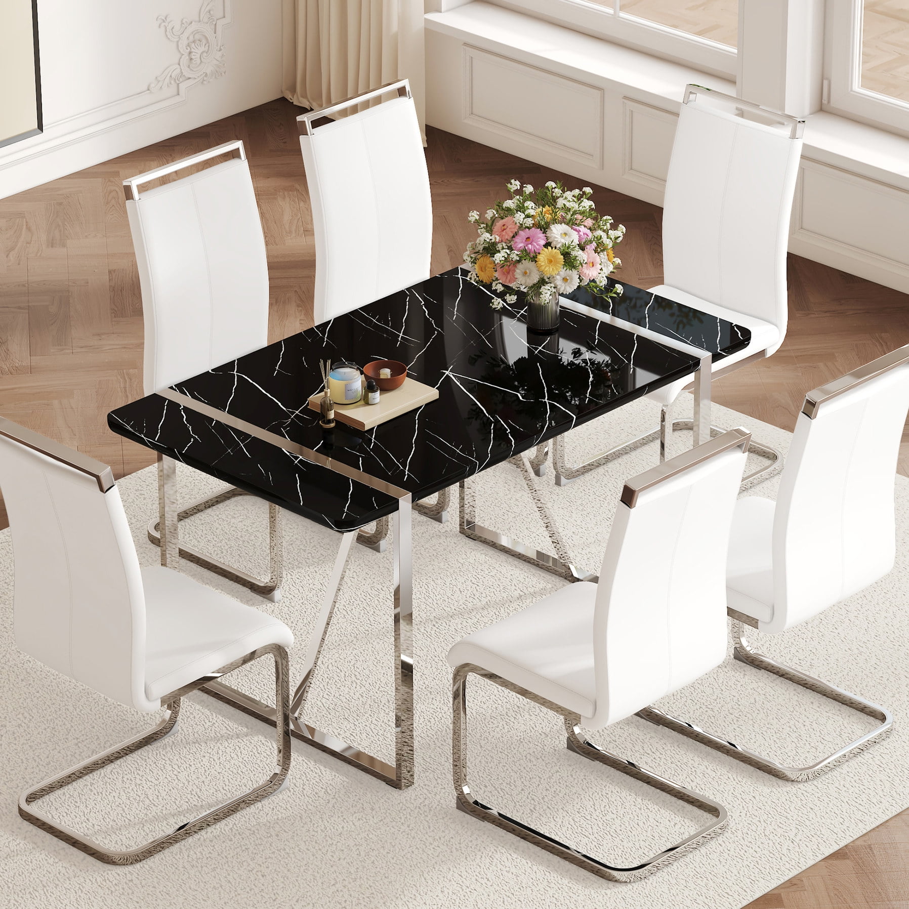 Black MDF Table - Seats 6 People - Indoor Living Environment ...