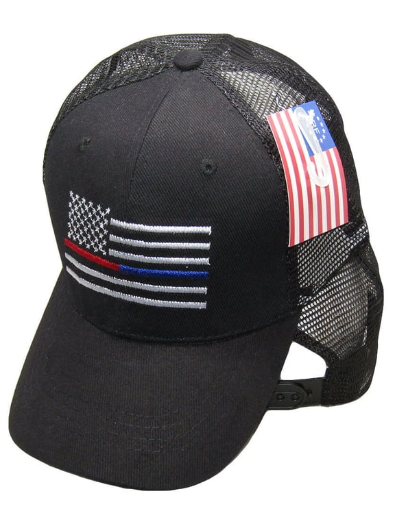 Black MESH USA Thin Red Blue Line Low Profile Hat Baseball First Responders