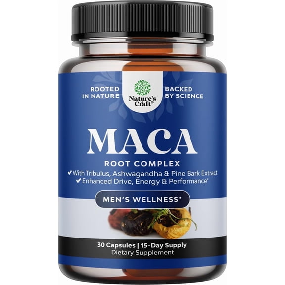 Potent Black Maca Root Capsules for Men - Herbal Wellness Supplement with Siberian Ginseng Ashwagandha and Black Maca Root - Men’s Wellness Supplement to Support General Health - 30 Count