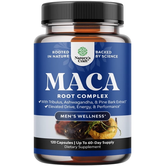 Potent Black Maca Root Capsules for Men - Herbal Wellness Supplement with Siberian Ginseng Ashwagandha and Black Maca Root - Men’s Wellness Supplement to Support General Health - 120 Count