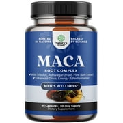 Black Maca Root Capsules for Men - Herbal Testosterone Supplement for Men with Siberian Ginseng Ashwagandha and Black Maca Root for Men - Invigorating Drive Mood Strength & Energy Booster for Men