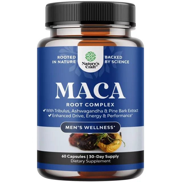 Black Maca Root Capsules for Men Herbal Testosterone Supplement 60ct