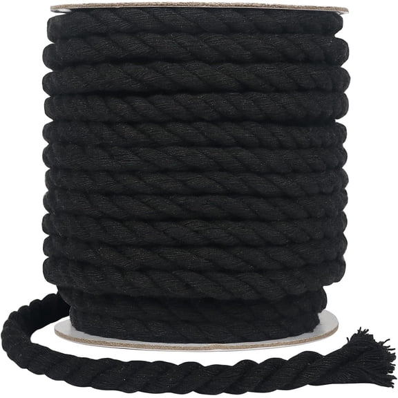 Black Macrame Cord 8mm, 59 3Ply Twisted Thick Rope for Crafts, Wall Hangings, Hangers, Knotting, Halloween Decor