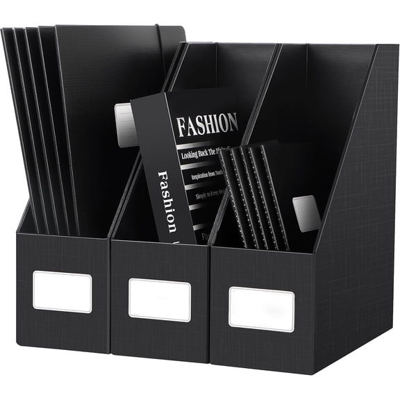 Black Magazine File Holders3 Packs Cardboard File Rack, Folder Holder | Sturdy Cardboard Desktop Storage File Box Binder for Shelves and Desk for Office or Classroom