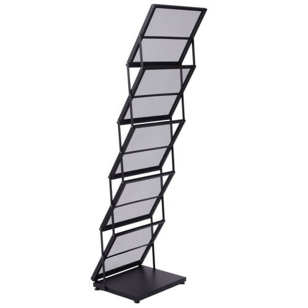 Black Magazine Rack Foldable Newspaper Storage Stand 5layer Book