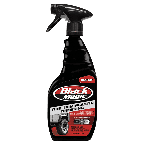 Black Magic 120230 Tire Trim Plastic Dressing, Medium Shine, Streak-Free, Water Resistant & Non-Greasy Formula for Tires, Trim & Plastic, Lasts Up to 2 Weeks - 16 Fl Oz