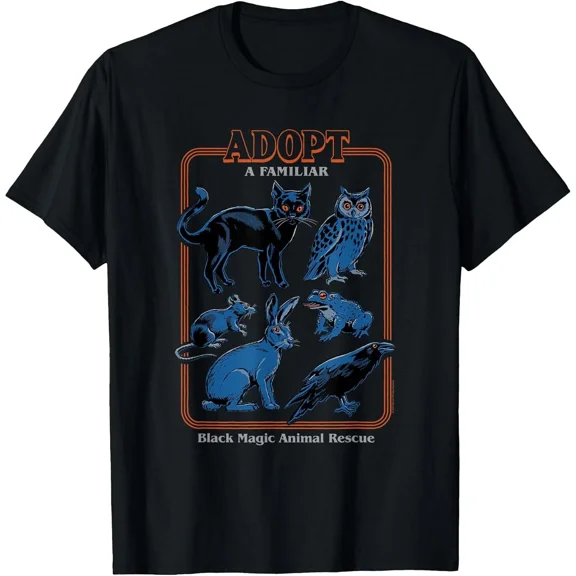 Black Magic Adopt a Familiar Retro Dark Humor Gift Ideas Tee Shirt S-3XL