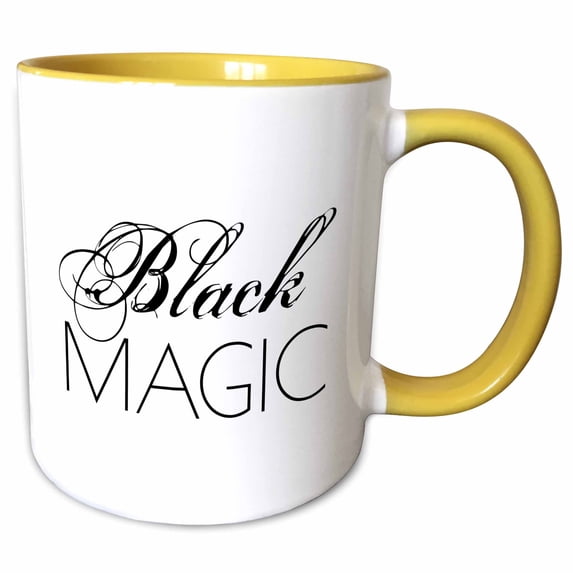 3drose, Black Magic Decorative Elegant Text on White Background, 15oz Two-tone Yellow Mug