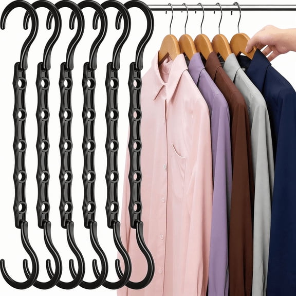 Black Magic Space Saving Hangers 6 Pack, Space Saver Hanger Organizer for Multipurpose, Closet Organizer Storage, Dorm Room Essentials, Fully Assembled, Black