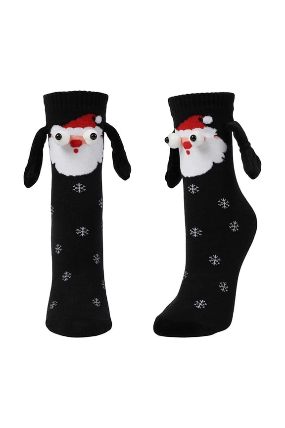 Black Magnetic Couple Matching Sweat Absorbing Mid Calf Socks Black And White Pair With Fun Connection Design For Students And Best Friends Tube Length 5.91 Inches Foot Length 7.48 Inches