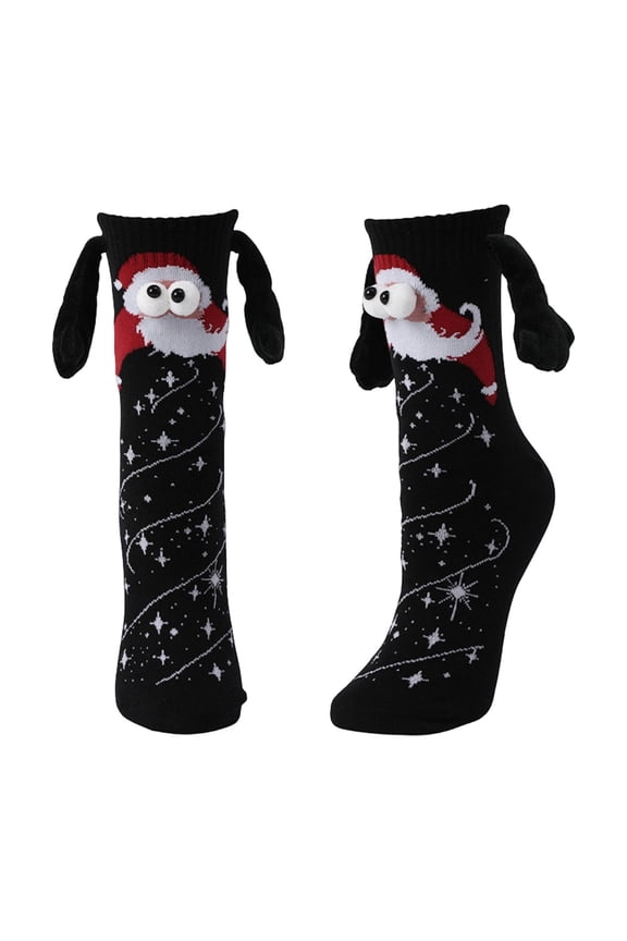 Black Magnetic Couple Socks Hand In Hand Design Sweat Absorbing Sports Socks Fall Winter Long Socks For Men Women 1 Pair 0.15 Lb