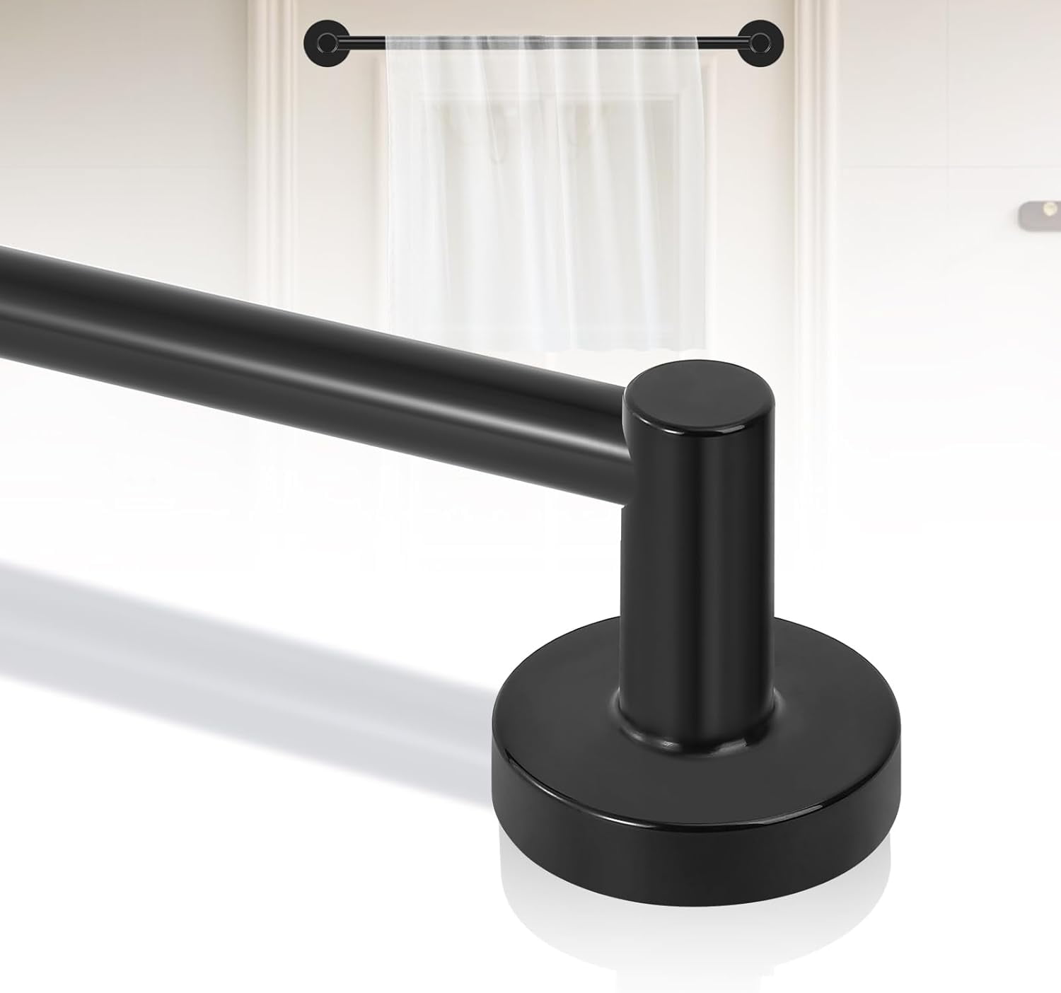 Black Magnetic Curtain Rod for Door:Magnet Rods Classroom Whiteboard,Small Adjustable Towel Bar,Tool-Free French Magnet Pole with Leather Protective Cover No Drilling 16-28"