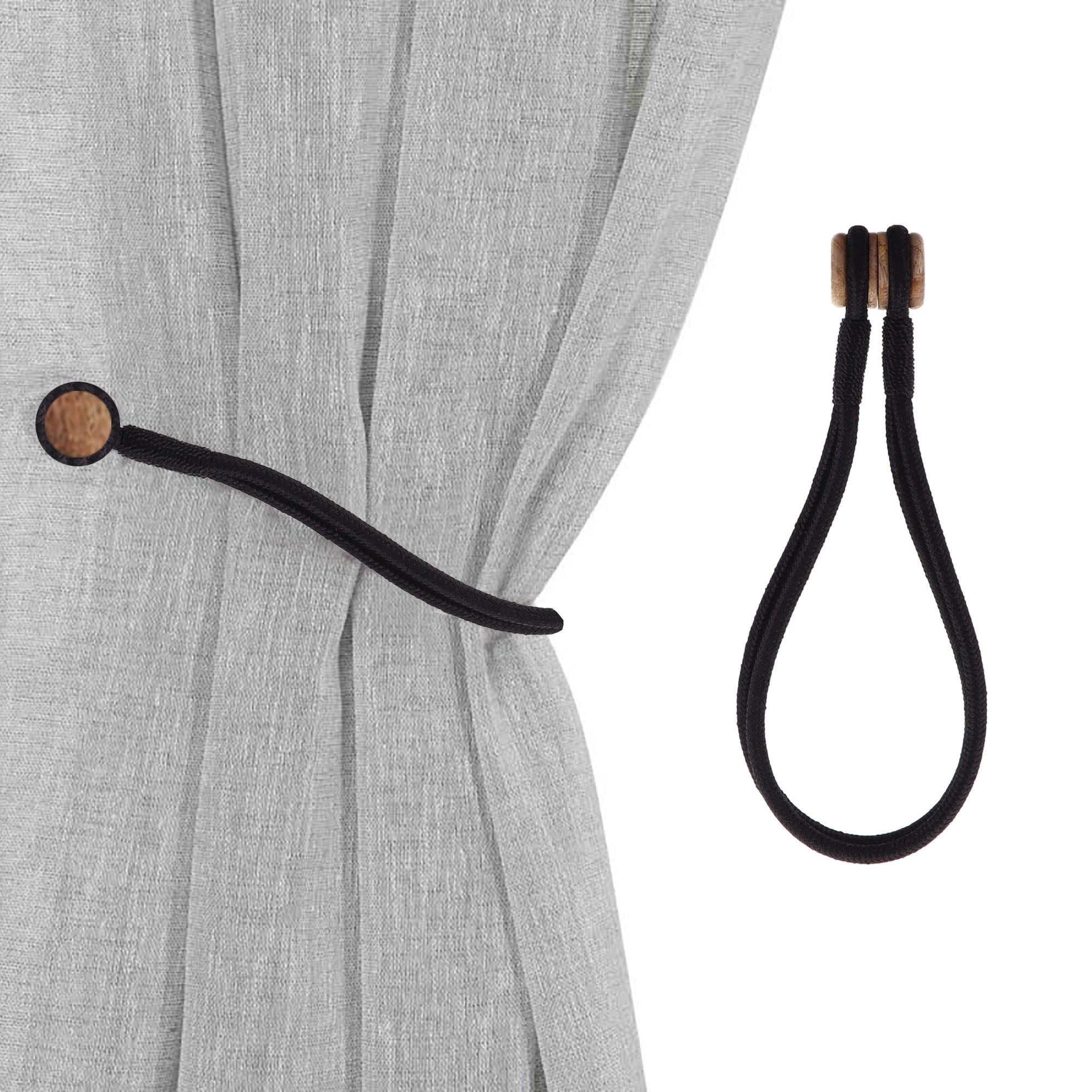 Black Double Braided Magnetic Curtain Tieback with Wooden Tips