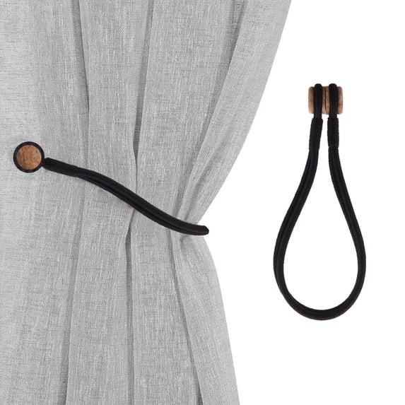 Evideco French Home Goods Curtain Holdbacks Black Magnetic Curtain Tieback – Double Braided Cord with Wooden Tips
