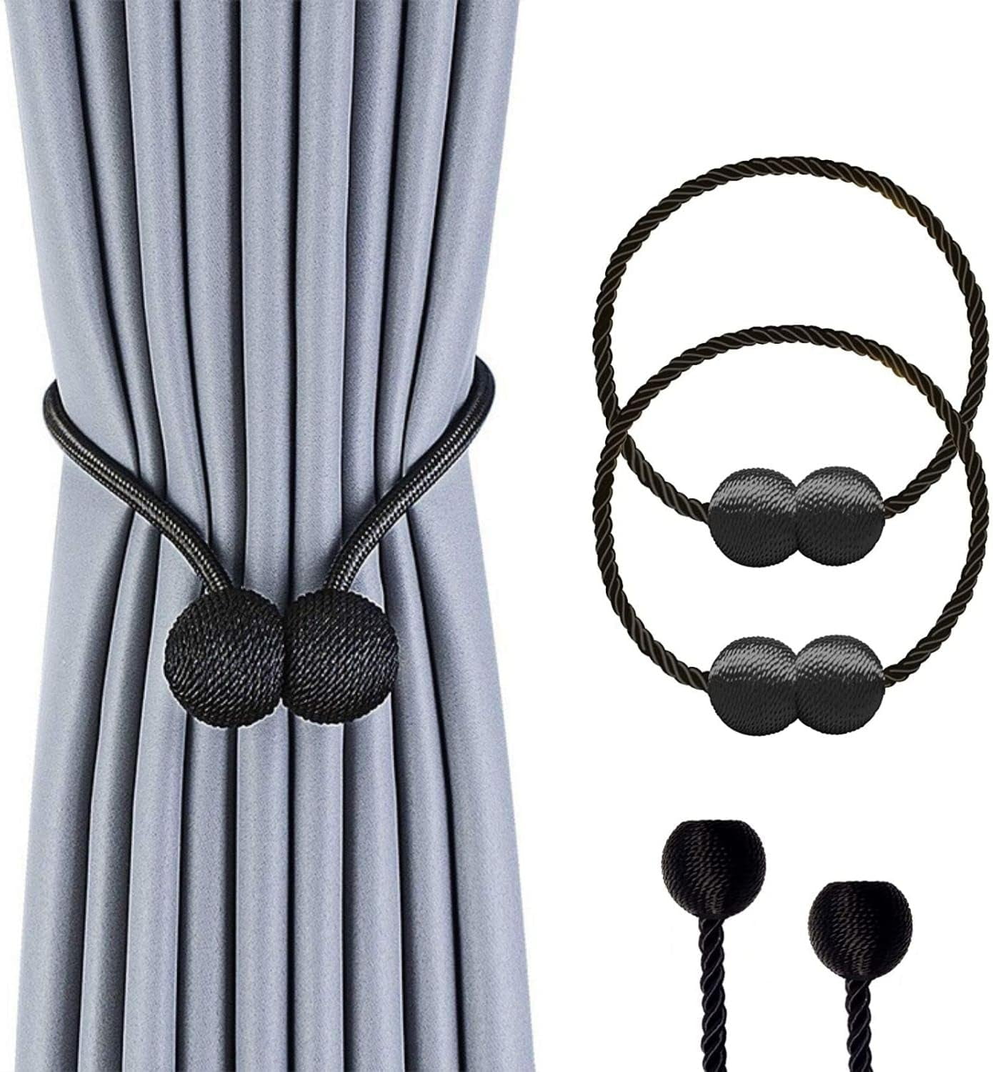 Black Curtain Tiebacks, 2 PCS Drape Tie Backs, Attraction Ball Rope Holdbacks
