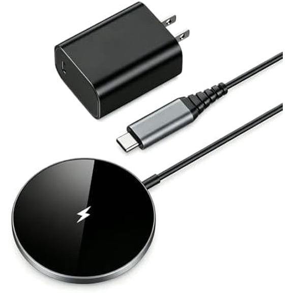 Black Magnetic Fast Wireless Charging Pad with 20W PD Adapter, Strong Magnetic Alignment Charger for iPhone 1712 Series & AirPods 3 2 Pro 2, NonSlip Base for Desk Office