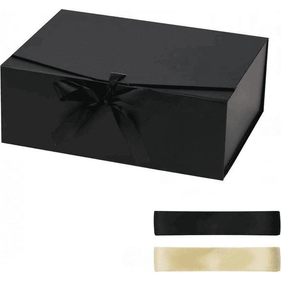 Black Magnetic Gift Box with Lid, 20 x 16 x 7.2 Inches, Includes Ribbon and Card