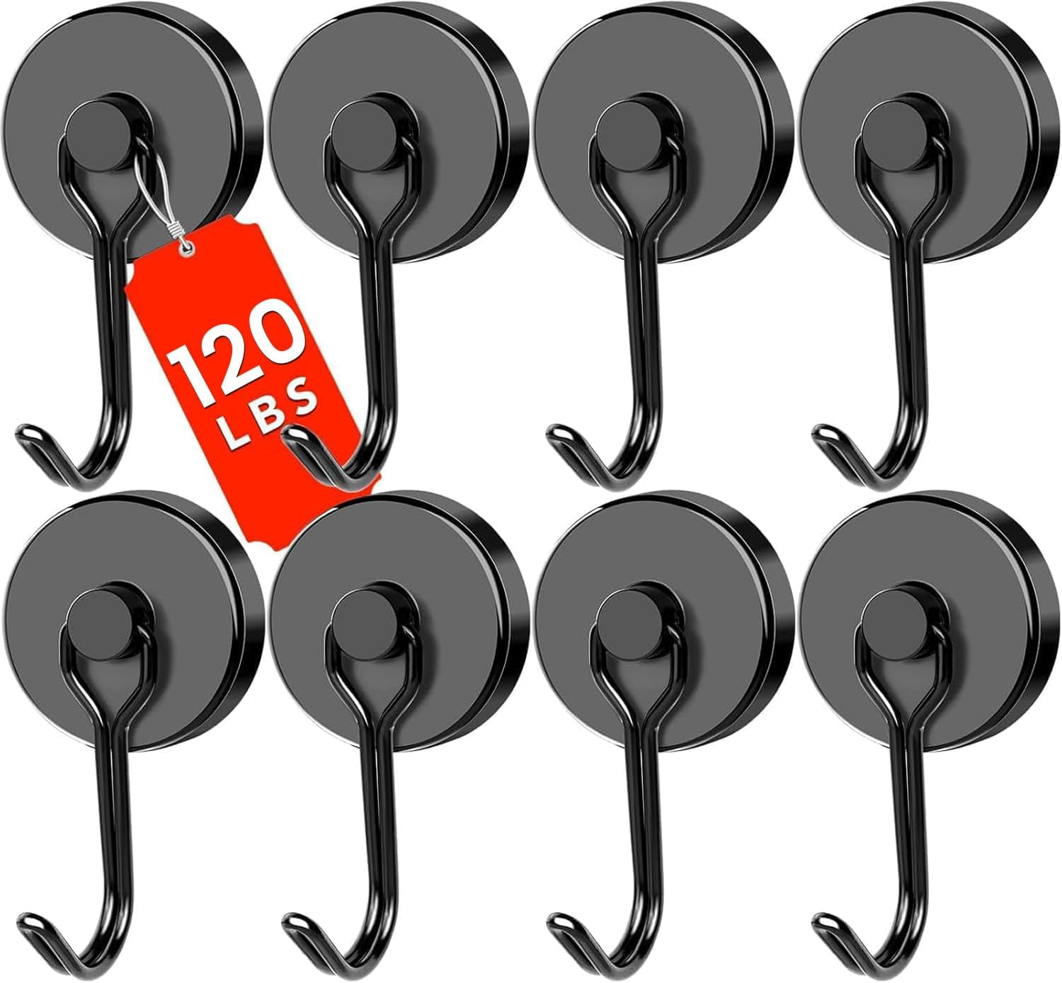 Black Magnetic Hooks 120LBS Strong Magnetics Heavy Duty 2026 Cruise Ship Essentials Magnets with Metal Hook for Hanging Refrigerator Home Kitchen Office, 8Pack