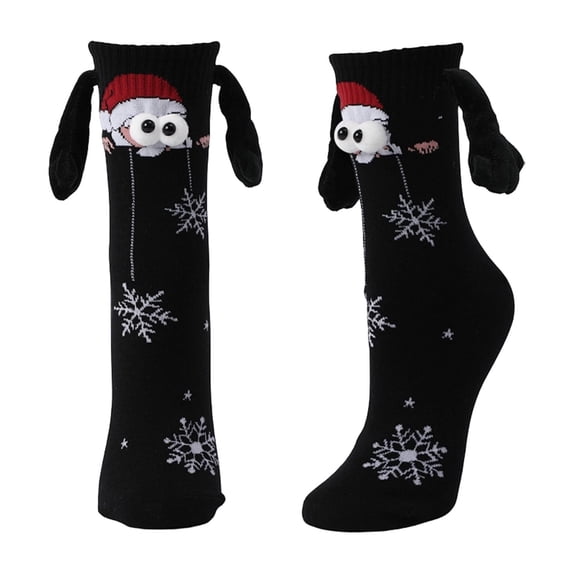Black Magnetic Partner Socks For Winter And Fall Seasons With Hand In Hand Design Long Sweat Absorbing Socks For Athletic And Casual Use