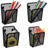 Black Magnetic Pencil Holder - Generous Compartments Magnetic Storage Basket Organizer - Extra Strong Magnets - Perfect Mesh Pen Holder to Hold Whiteboard, Locker Accessories,4 Pack