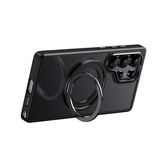 Black Magnetic Phone Case For S25U With 360 Rotatable Stand Heavy Duty Shockproof