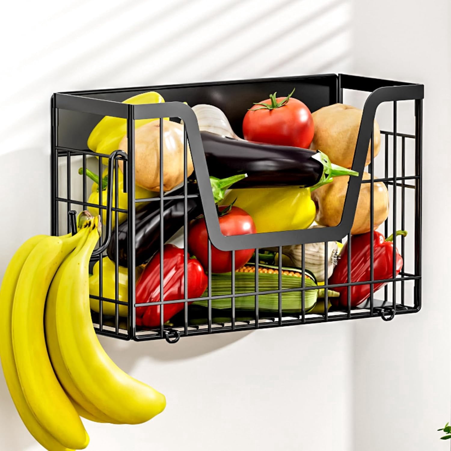 Black Magnetic Shelf for Fridge, Fruit Potato and Onion Storage Bins, Magnetic Spice Rack Shelves for Side of Refrigerator, Fruit Basket Magnetic Fridge Shelf Kitchen Pantry Storage Organizer