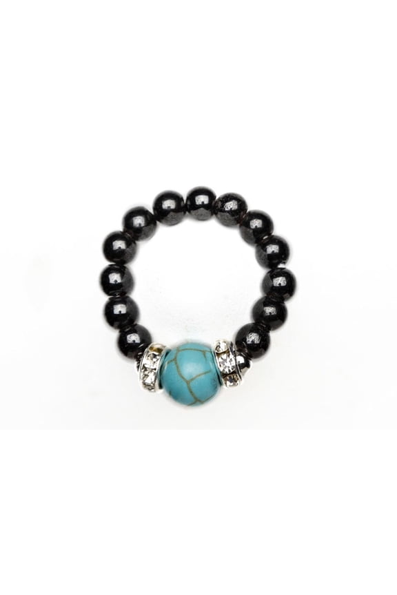 Black Magnets & Turquoise Magnetic Hematite Ring Size XS