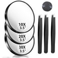 thumbnail image 1 of Black Magnifying Mirror with Tweezers, Portable 3.5" Two Suction Cups Mirror with Magnification Set for Women Men (30X/20X/10X), 1 of 8