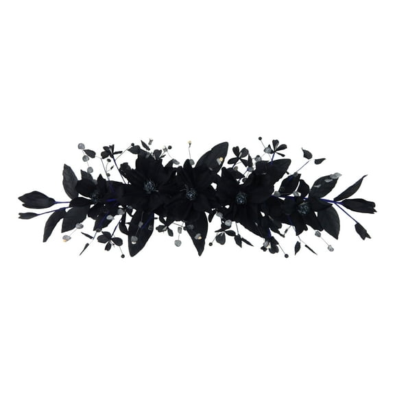 Black Magnolia Dogwood 40in Artificial Polysilk Fake Flower Hand Wrapped Swag for Craft Goth Home Garden Outdoor Bouquet Arrangement Ceremony Wedding Arch Floral Wall Aisle Decor (Black, Set of 2)