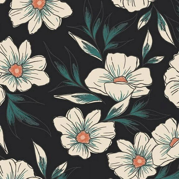 Black Magnolia floral fabric - Tinted Blooms Art Gallery cotton, Sold by the Quarter Yard