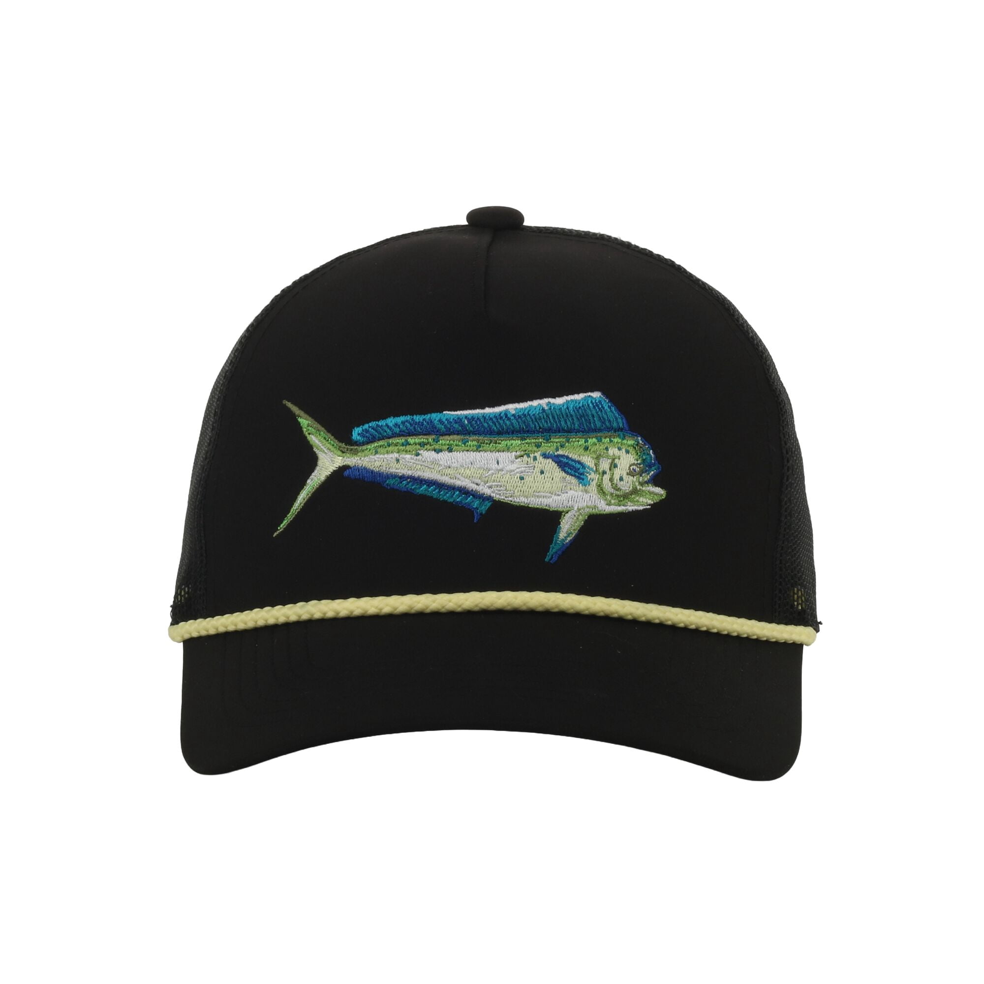 Outdoor Cap Mahi Mahi Patch Trucker Hat – Mid Profile Mesh Back Snapback, One Size, Black