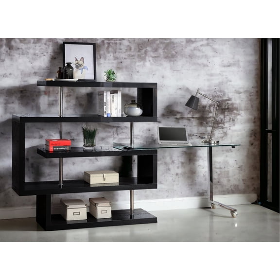 Black Main Color / 360° Rotating Writing Desk with Shelves