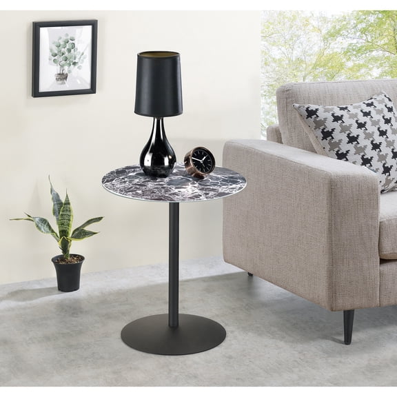 17.5-inch Size - 3D Printed Marble Texture - Living Room Use - Sturdy and Compact End Table