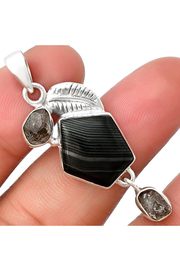 Black Malachite & Herkimer Diamond 925 Sterling Silver Pendant Jewelry P-1414 SDP137733