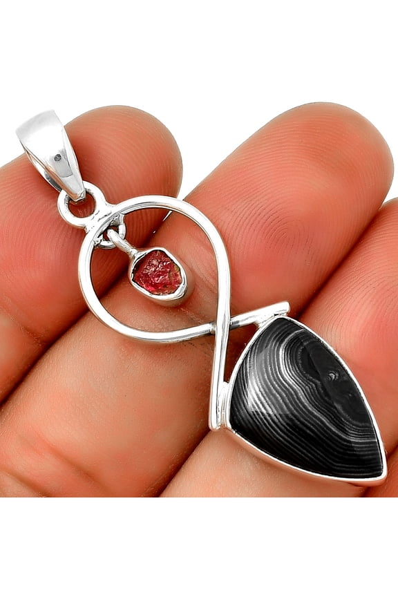 Black Malachite & Pink Tourmaline Rough 925 Silver Pendant Jewelry P-1048 SDP131915
