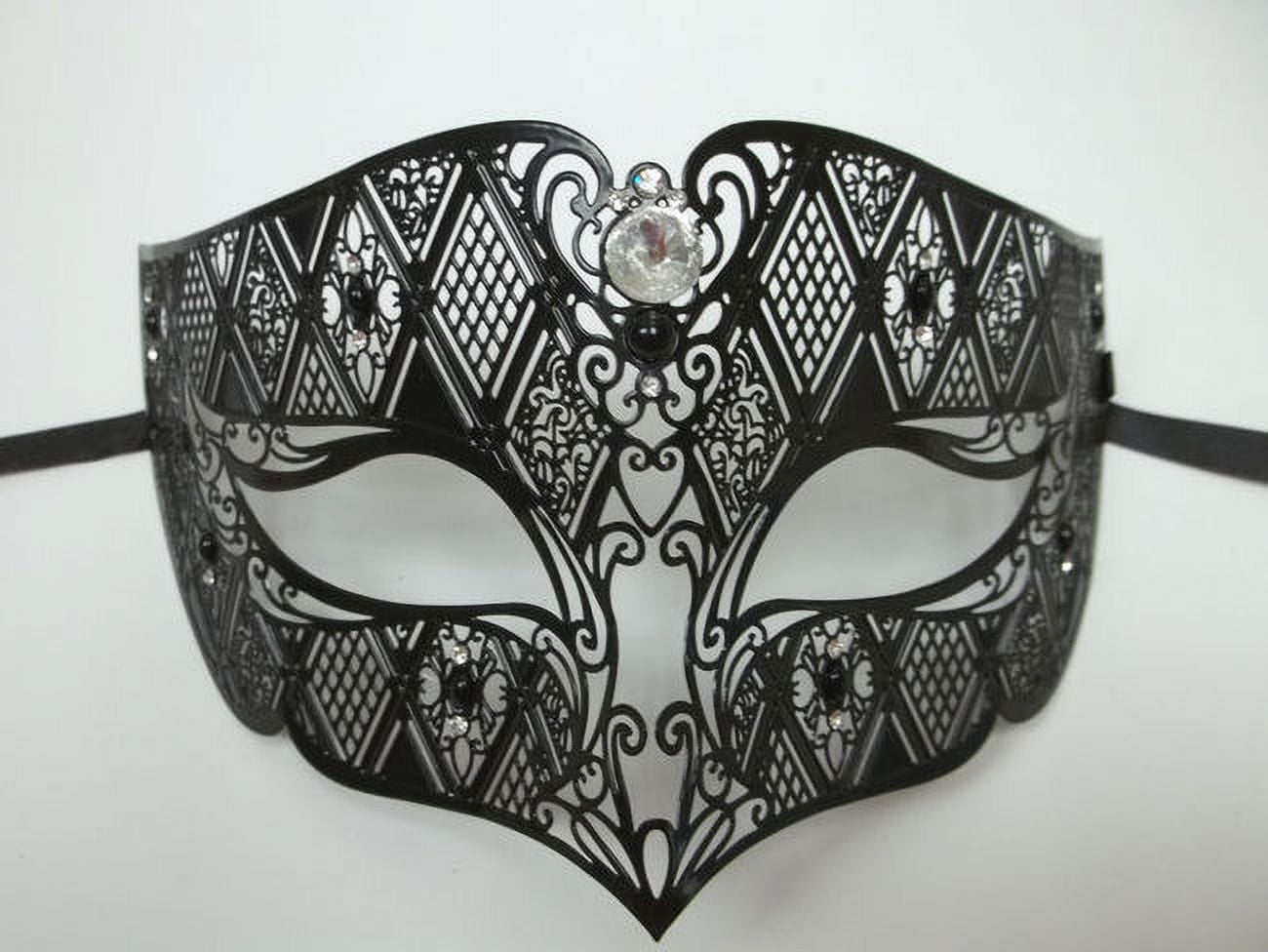 Vampire Diaries Black Crystal Gem Venetian Mask Masquerade Metal Filigree