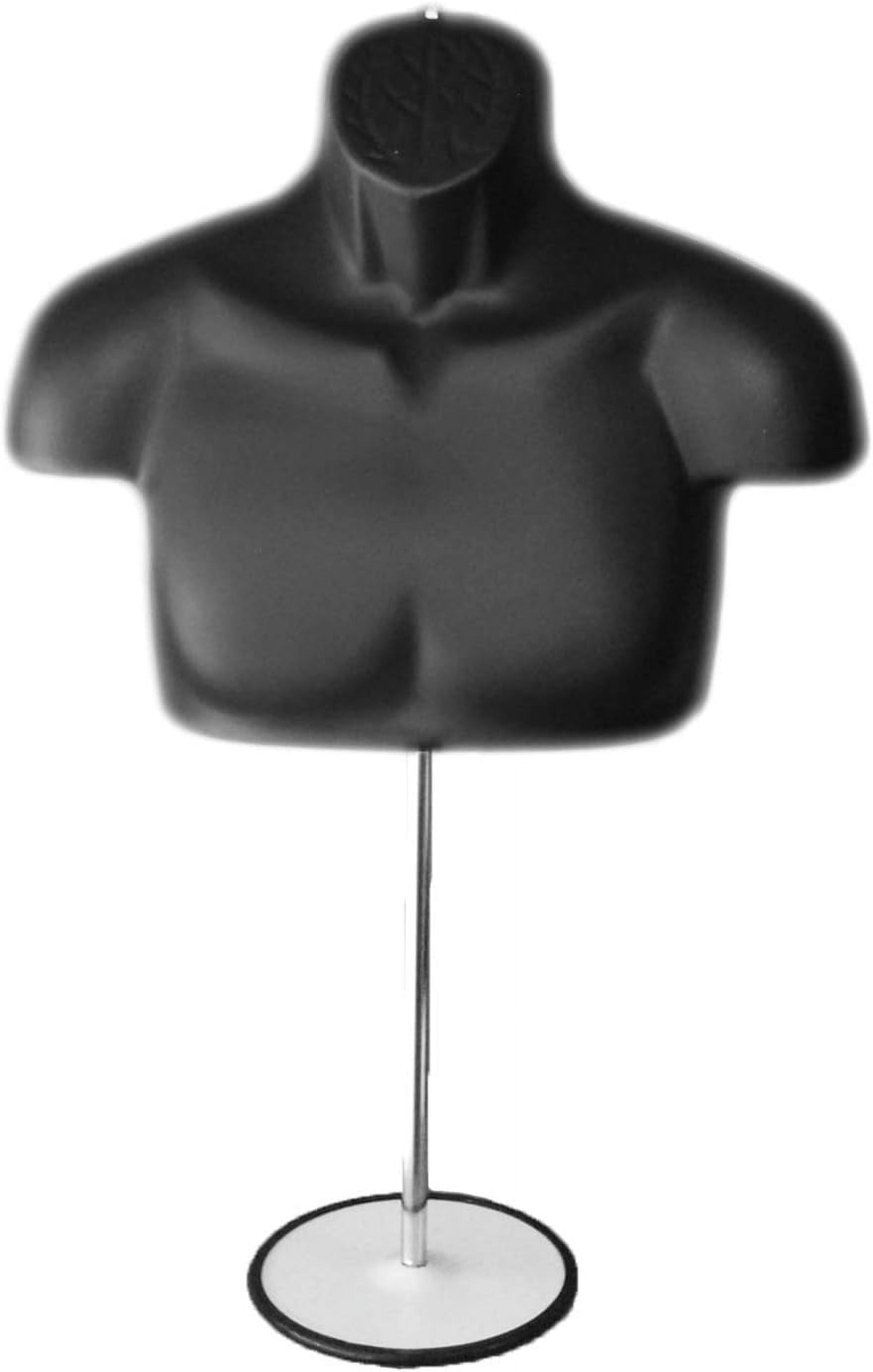 Black Male Mannequin Chest Long Hollow Back Body Torso Set w/ Metal Stand with Metal Pole & Hanging Hook, S-M Size (1)
