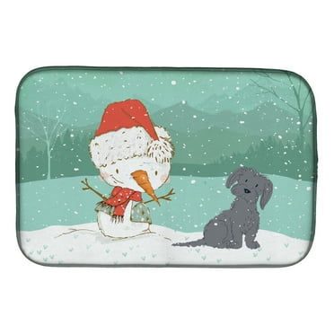 Black Maltese Snowman Christmas Dish Drying Mat