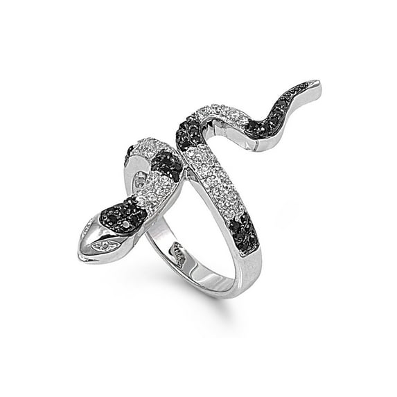Black Mamba Snake Cubic Zirconia Ring Sterling Silver 925 Size 7