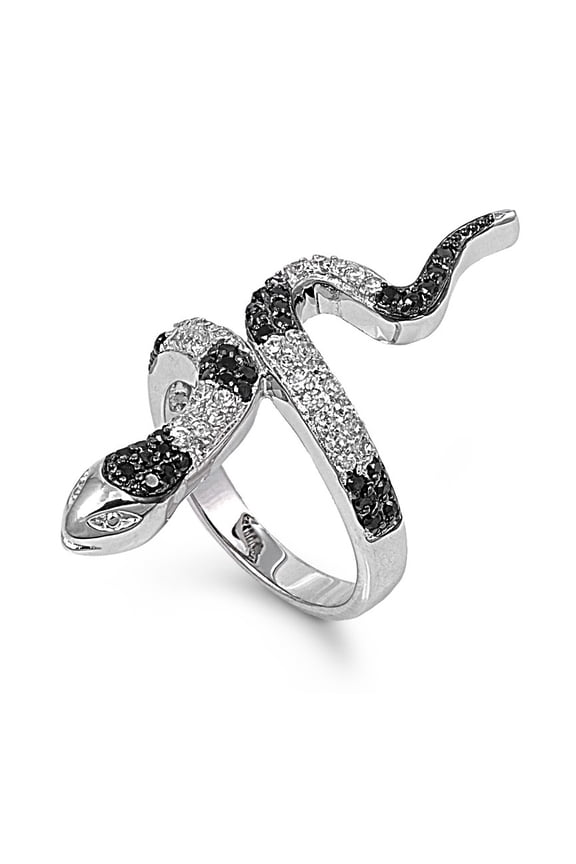 Black Mamba Snake Cubic Zirconia Ring Sterling Silver 925 Size 9