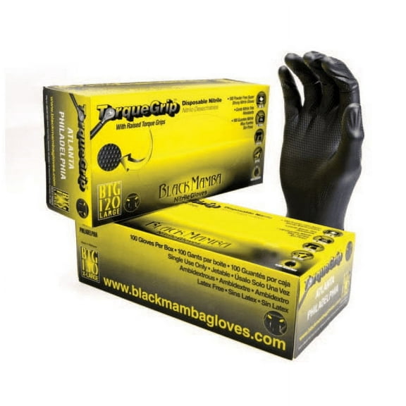 Clearance Item !!!
Black Mamba Black TORQUE Grip Mamba Nitrile 8 mil, X-Large (Box of 100 Gloves)