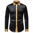 thumbnail image 1 of Black Man Basic T Shirts Loose Fit Tops Tee for Man Long Sleeve High Neck Faux Satin Wedding Guest Formal Prom Party Gowns Evening Concert Fall Summer Shirts 2025 M, 1 of 6