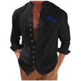 thumbnail image 1 of Black Man Collared Neck Faux Gauze Linen T Shirts Lounge Button Tee Tops for Man Long Sleeve Print Fall Summer Tee Shirt 2026 Clothing XXL, 1 of 6