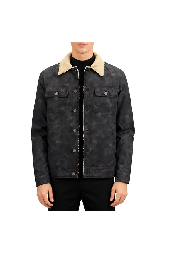 Black Man Collared Turtleneck Neck Fleece Lined Wool Brunch Button Jacket Coat for Man Long Sleeve Warm Fuzzy Basic Winter Fall 2026 Clothing S