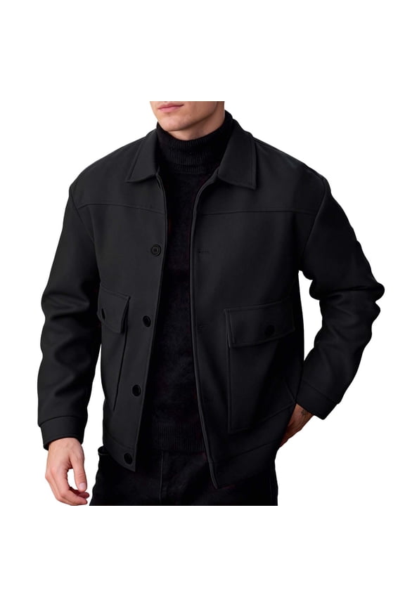 Black for Man Fall Winter Long Sleeve Collared Neck Tweed Going Out Hippy Victorian Renaissance Peasant Plain Steampunk Jacket Outerwear Man Button 2026 M