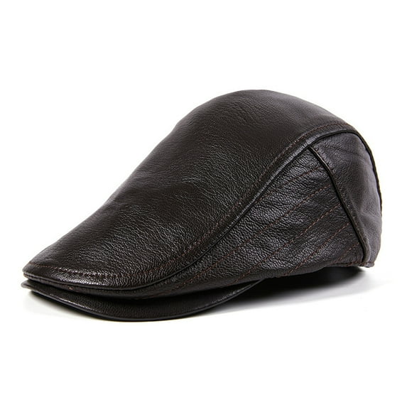 Black Man Hat Real Leather Mens Winter Flat Cap Warm Beret Warm Adjustable Male Newsboy ,Fashion