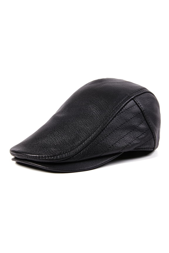 Black Man Hat Real Leather Mens Winter Flat Cap Warm Beret Warm Adjustable Male Newsboy ,Fashion