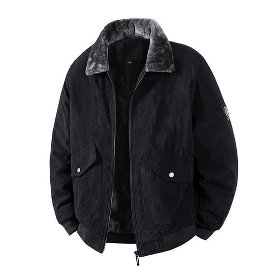 Man Long Sleeve Padded Jacket Outfits for Man Collared High Neck Corduroy Fleece Lined Wool Casual Thermal Thick Fuzzy Outfits