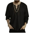 thumbnail image 1 of Black Lounge Tops for Man Summer Fall Long Sleeve Vneck Faux Linen Loose Fit Victorian Goth Grunge Ruched Tops Shirt Blouse Mens 2025 Clothes Trendy S, 1 of 6